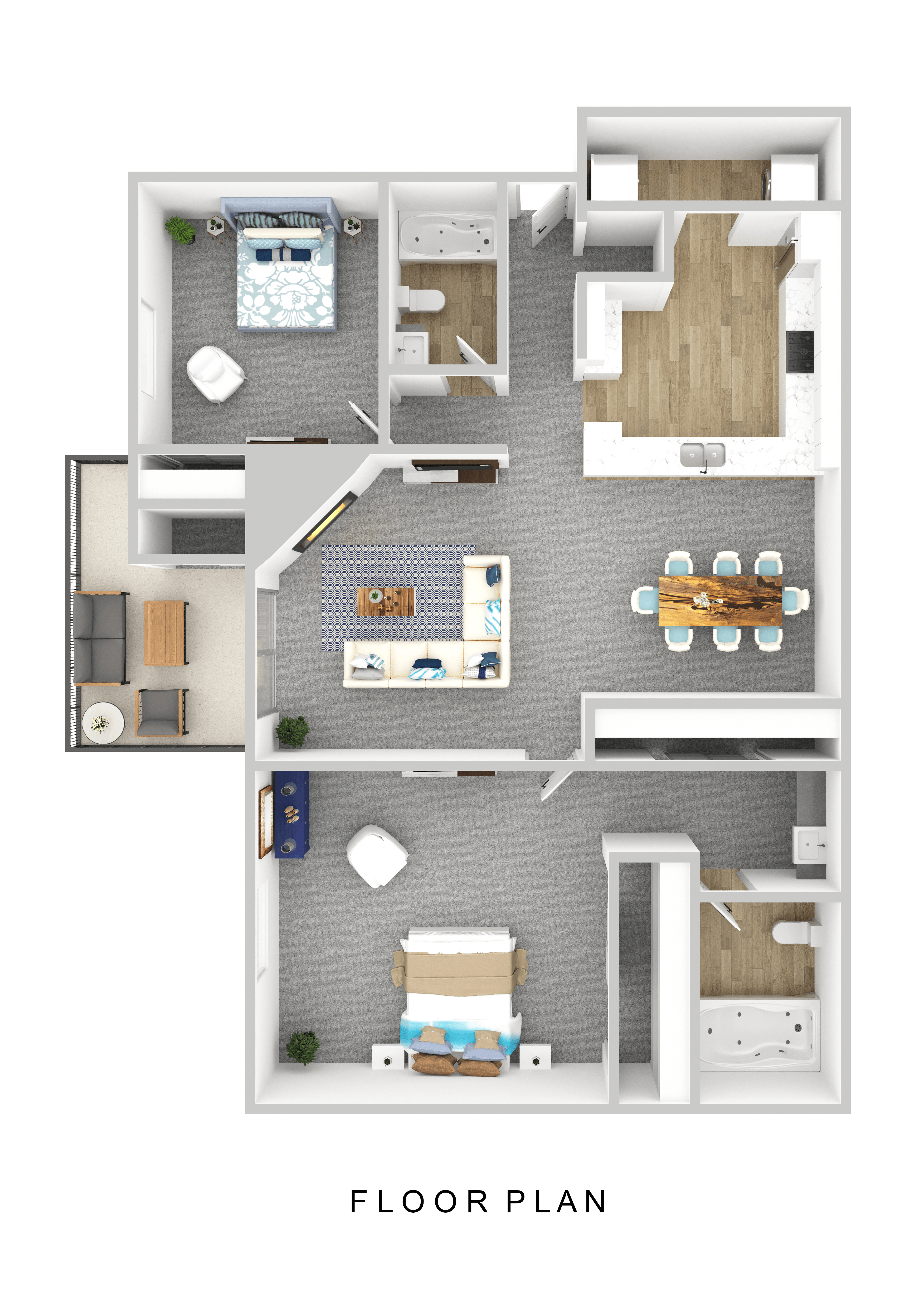 Floor plan for 2 beds, 2 baths, 980 sqft